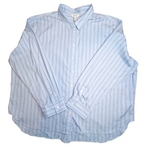 SPANX Poplin Oversized Button-Up Shirt Light Blue Pinstripe Size 3X